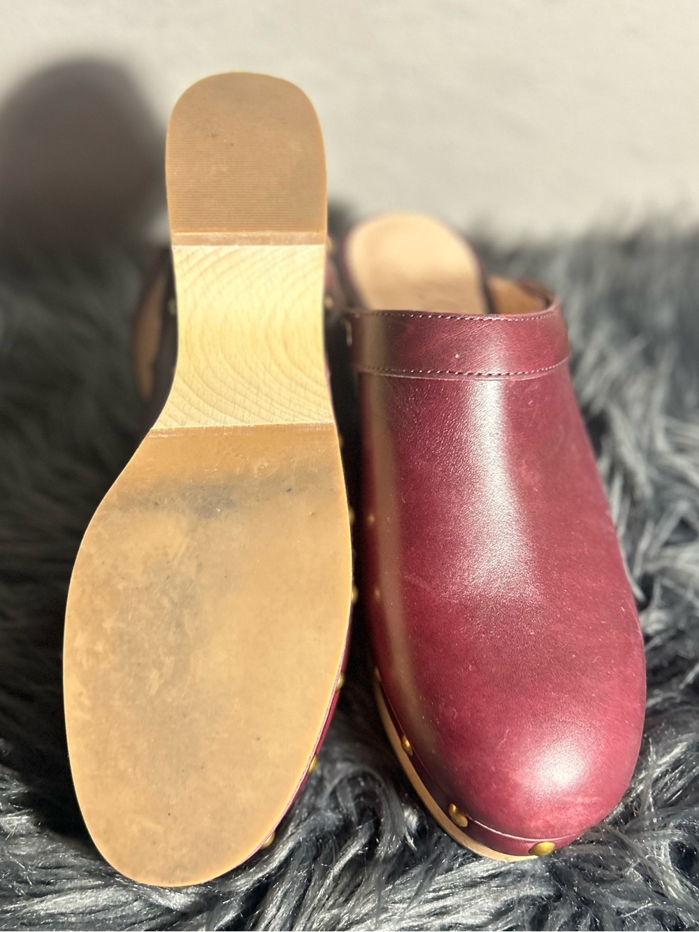 J.Crew Leather Clogs Wooden Heel Slingback Studded Shoes Size 8.5 - Picture 8 of 10